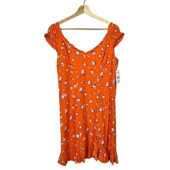 Free People Like a Lady Orange Floral Ruffle Hem Mini Dress M - Picture 2 of 8